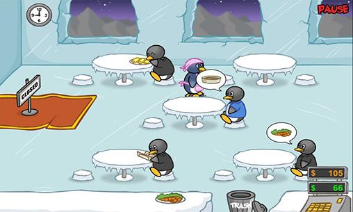 Lanchonete de pinguim. Restaurante de pinguim de gelo 