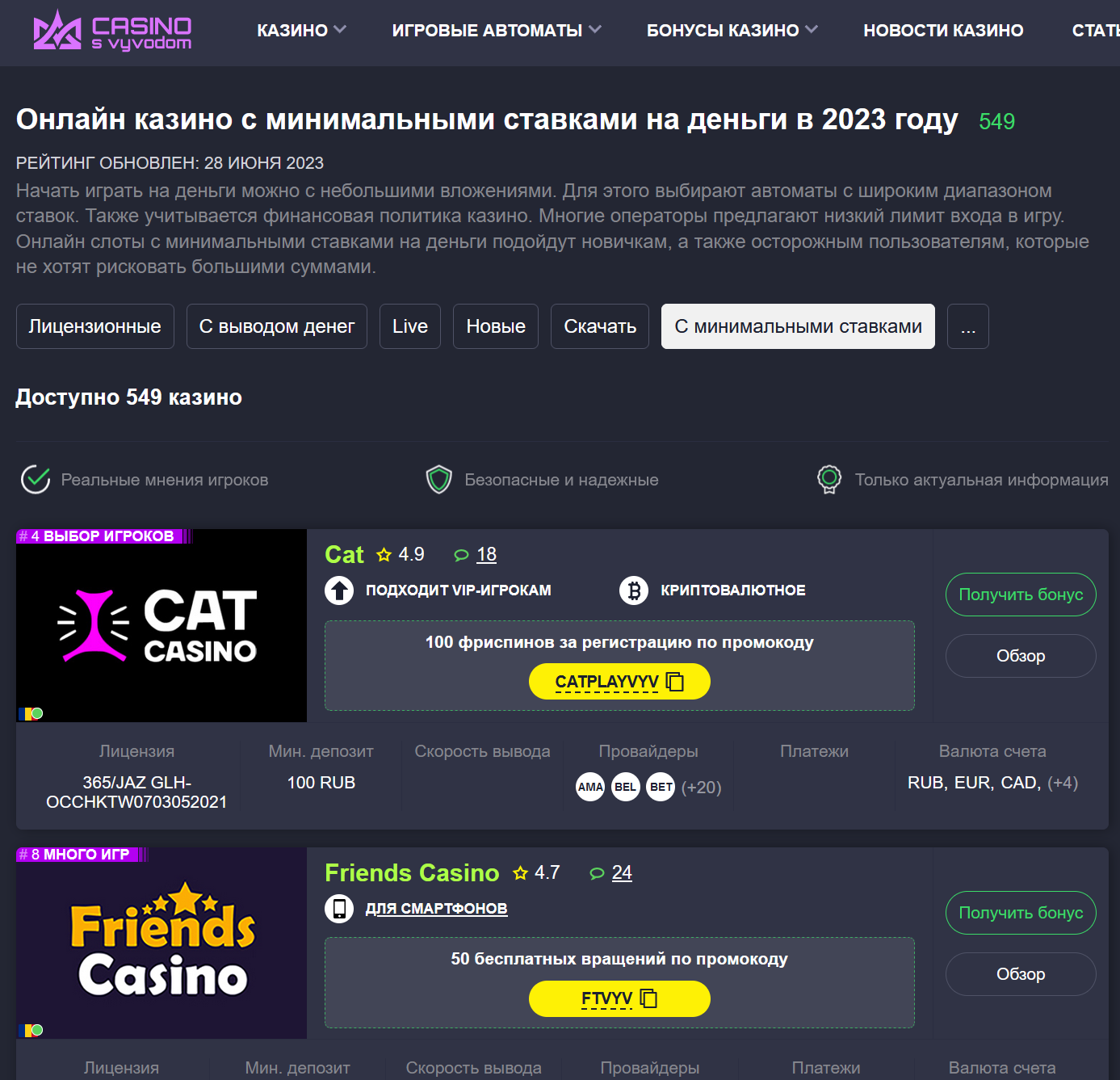 Top casinos with minimal bets