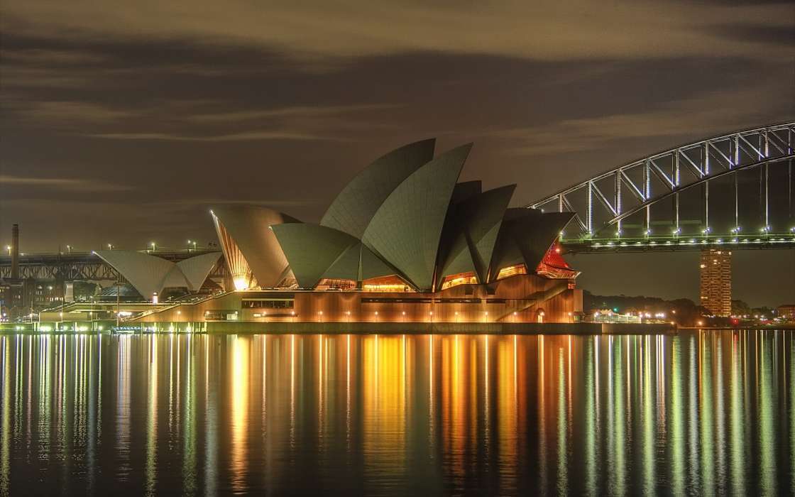 Paisagem,Cidades,Mar,Noite,Arquitetura,Sydney