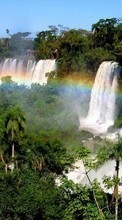 Baixar a imagem 320x240 para celular Paisagem,Árvores,Cachoeiras,Arco-íris grátis.