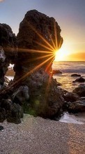 Pôr do sol,Pedras,Mar,Praia,Paisagem para OnePlus Two