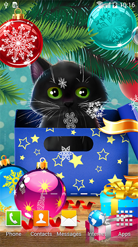 Baixar grátis o papel de parede animado Gato natal  para celulares e tablets Android.