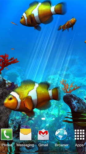 Aquário de peixes palhaços 3D  - baixar grátis papel de parede animado 3D para Android.