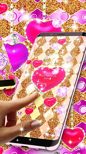 Baixar grátis o papel de parede animado Corações dourados de diamantes de luxo  para celulares e tablets Android.