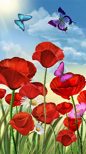 Verão: Flores e borboletas  - baixar grátis papel de parede animado Interativo para Android.