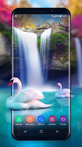 Baixar grátis o papel de parede animado Cachoeira e cisne  para celulares e tablets Android.