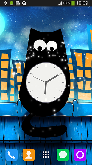 Baixar grátis o papel de parede animado Relógio-Gato para celulares e tablets Android.
