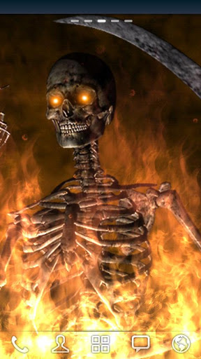 Esqueleto de fogo do inferno - baixar grátis papel de parede animado para Android.