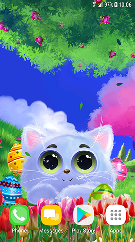 Captura de tela do Gato animado  em telefone celular ou tablet.