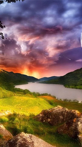 Captura de tela do Belo lago  em telefone celular ou tablet.