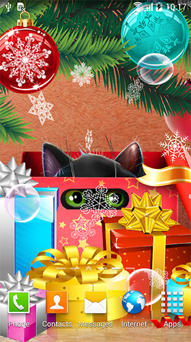 Captura de tela do Gato natal  em telefone celular ou tablet.