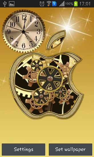 Baixar Relógio de maçã dourada - papel de parede animado gratuito para Android para desktop. 