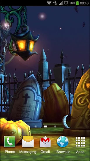 Captura de tela do Cemitério de Dia das Bruxas  em telefone celular ou tablet.