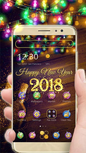 Captura de tela do Ano Novo 2018  em telefone celular ou tablet.