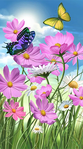 Captura de tela do Verão: Flores e borboletas  em telefone celular ou tablet.