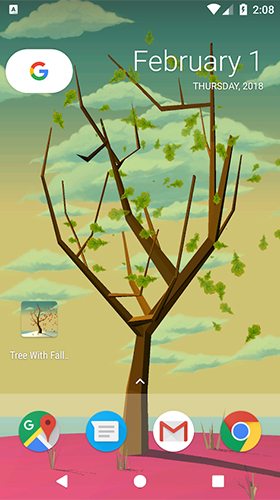 Captura de tela do Árvore com folhas caindo  em telefone celular ou tablet.