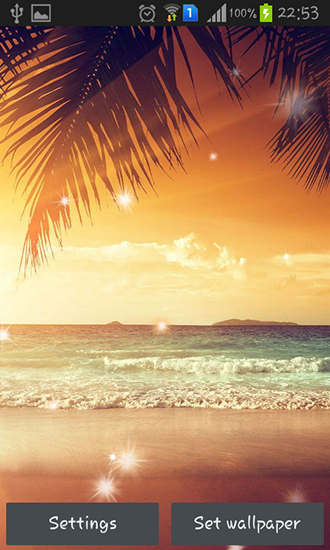 Captura de tela do Pôr do sol na praia em telefone celular ou tablet.
