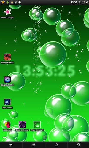 Captura de tela do Bolhas e relógio em telefone celular ou tablet.