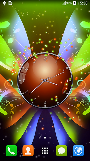 Captura de tela do Relógio com borboletas em telefone celular ou tablet.