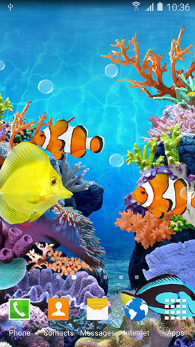 Captura de tela do Peixes corais em telefone celular ou tablet.
