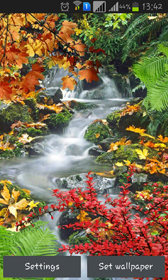 Captura de tela do Floresta, cachoeira, lago em telefone celular ou tablet.