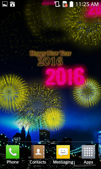 Captura de tela do Fogos de artifício de Ano Novo 2016 em telefone celular ou tablet.