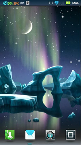 Captura de tela do Aurora boreal em telefone celular ou tablet.