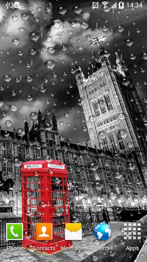Captura de tela do Londres chuvoso em telefone celular ou tablet.