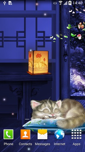 Captura de tela do Gatinho dormindo em telefone celular ou tablet.