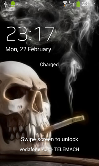 Captura de tela do Crânio fumando em telefone celular ou tablet.