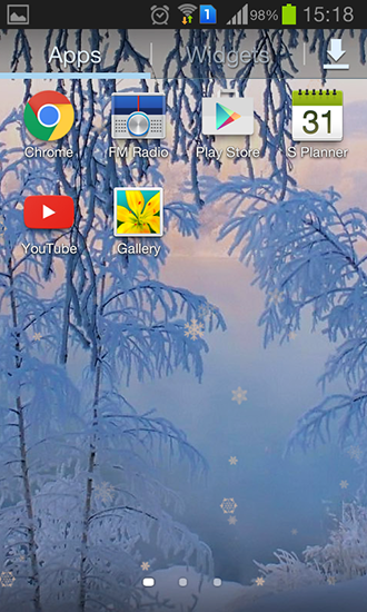 Captura de tela do Neve branca no inverno em telefone celular ou tablet.