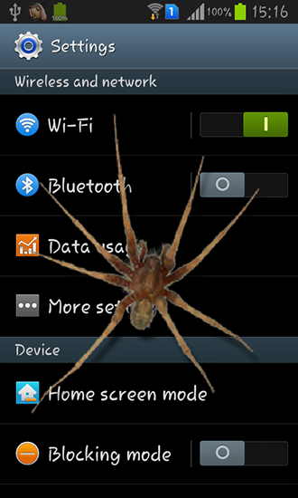 Captura de tela do Aranha no telefone em telefone celular ou tablet.