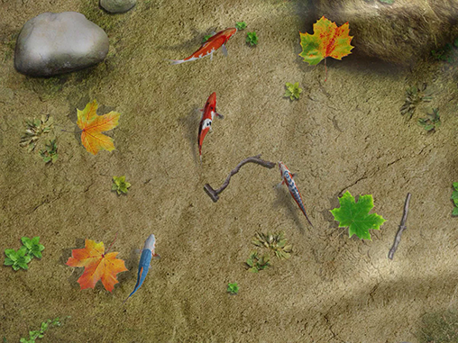 Captura de tela do Lago com peixes koi em telefone celular ou tablet.