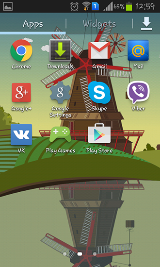 Captura de tela do Moinho de vento e lagoa em telefone celular ou tablet.