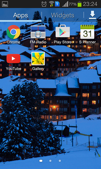 Captura de tela do Montanhas na noite do inverno em telefone celular ou tablet.