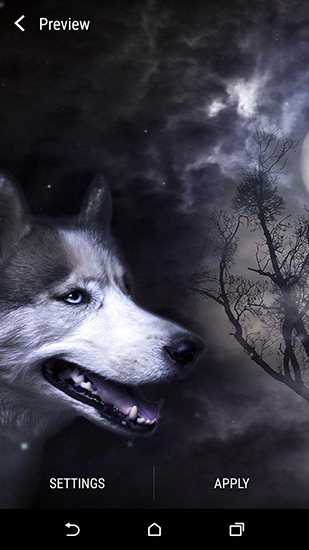 Captura de tela do Lobo e lua em telefone celular ou tablet.