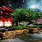 Além do papel de parede animado para Android Ponte de Sakura, baixar do arquivo apk gratuito da imagem de fundo Jardim oriental .